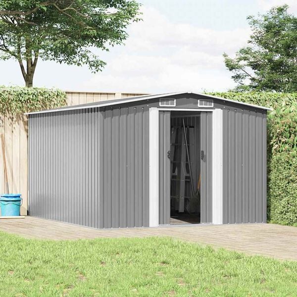 vidaXL Garden Shed 257x298x178 cm Metal Grey
