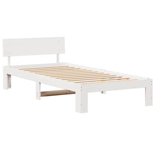 vidaXL Bed Frame with Headboard White 75 x 190 cm Solid Pine Wood