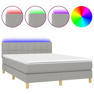 vidaXL Box Spring Bed with Mattress&LED Light Grey 140x190cm Fabric