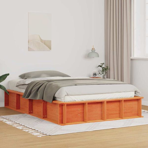 vidaXL Bed Frame Wax Brown 120 x 200 cm Solid Pine Wood