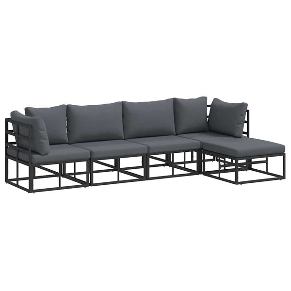 vidaXL Garden Sofa Set with Cushion 5 pcs Black Aluminium