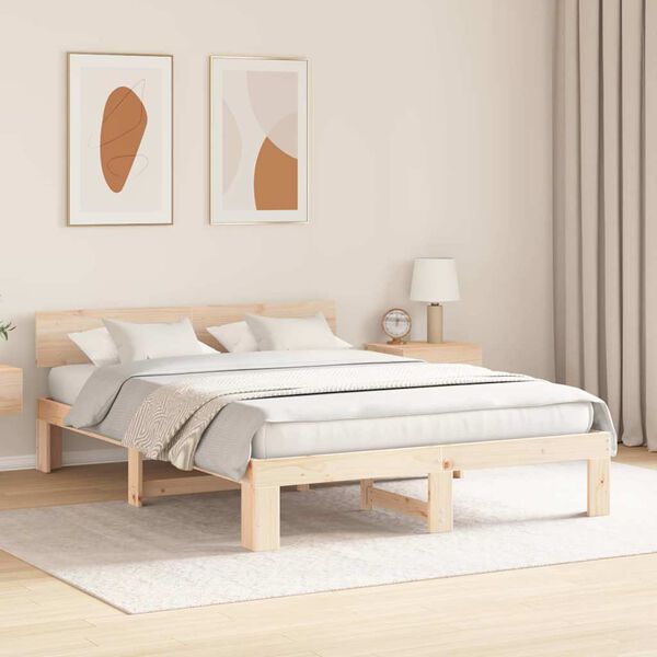vidaXL Bed Frame with Headboard Natural 160 x 200 cm Solid Pine Wood