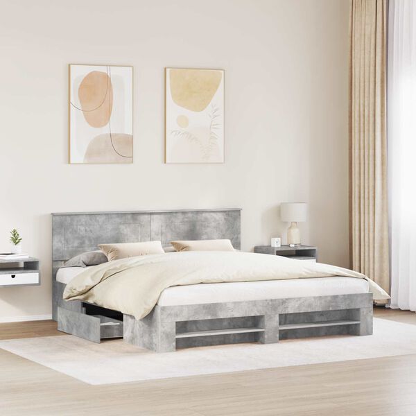 vidaXL Bed Frame Concrete Grey 200 x 200 cm Engineered Wood