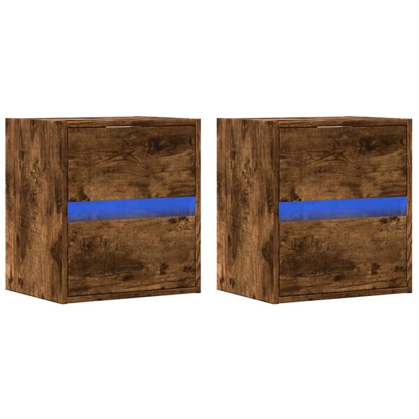 vidaXL TV Wall Cabinets with LED Lights 2 pcs Smoked Oak 41x31x45 cm