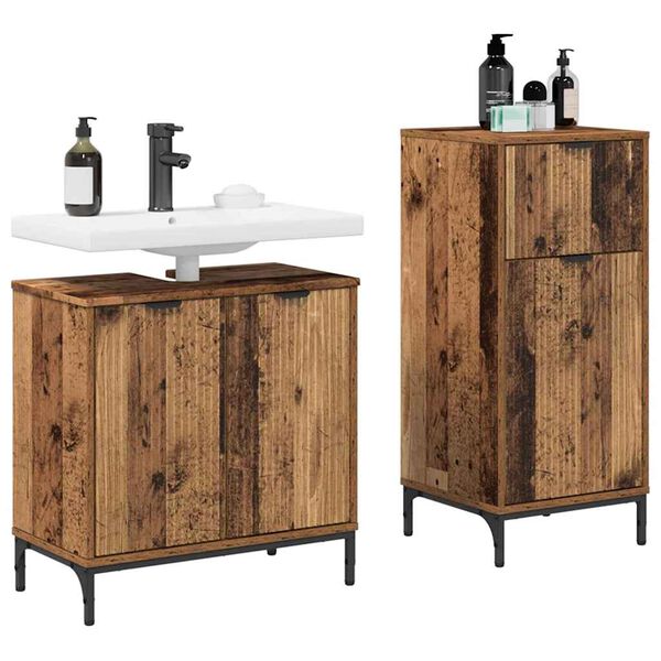 vidaXL Bathroom Furniture Set 2 pcs Old Wood Engineered Wood and Metal