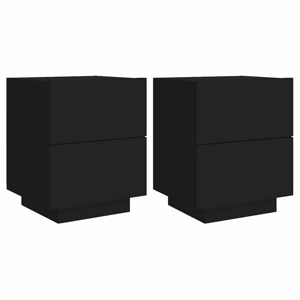 vidaXL Bedside Cabinets with LED Lights 2 pcs Black Engineered Wood
