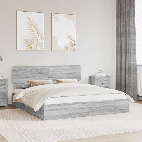 vidaXL Storage Bed Grey Sonoma 200 x 200 cm Engineered Wood
