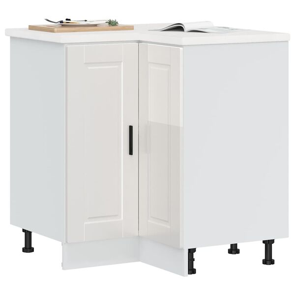 vidaXL Kitchen Corner Base Cabinet Porto High Gloss White Engineered Wood