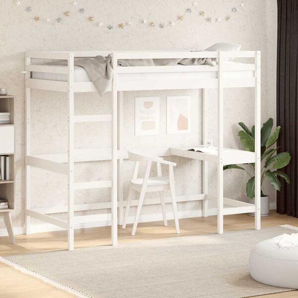 vidaXL Loft Bed without Mattress White 90x190 cm Single Solid Wood Pine