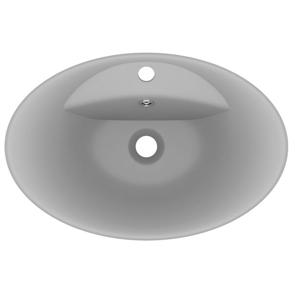 vidaXL Luxury Basin Overflow Oval Matt Light Grey 58.5x39 cm Ceramic