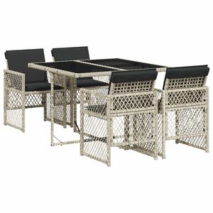 vidaXL 5 Piece Garden Dining Set with Cushions Light Grey Poly Rattan