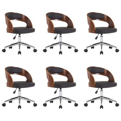 vidaXL Swivel Dining Chairs 6 pcs Black Bent Wood and Faux Leather