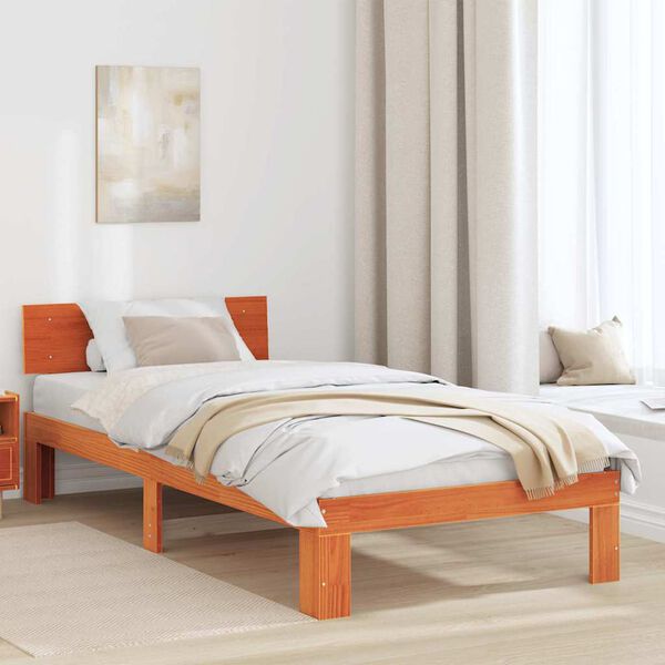vidaXL Bed Frame with Headboard Wax Brown 90 x 190 cm Solid Pine Wood