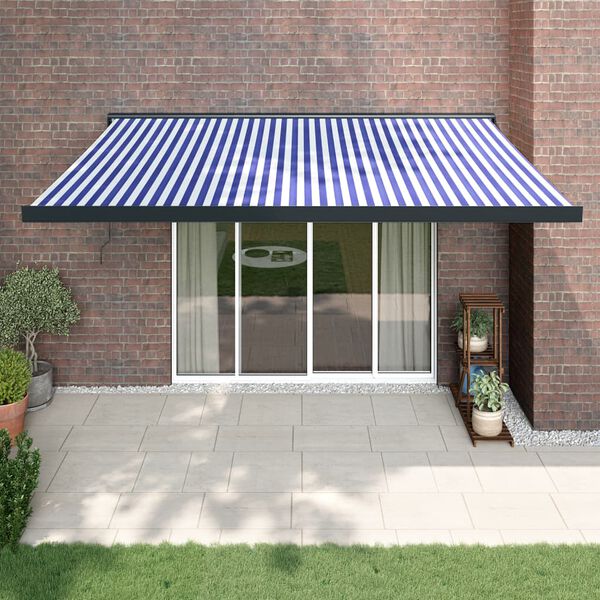 vidaXL Retractable Awning Blue and White 4x3 m Fabric and Aluminium