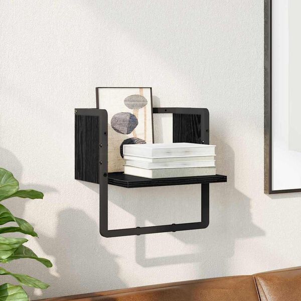 vidaXL Wall Shelf with Shelf Black Oak 30 x 25 x 30 cm Engineered Wood