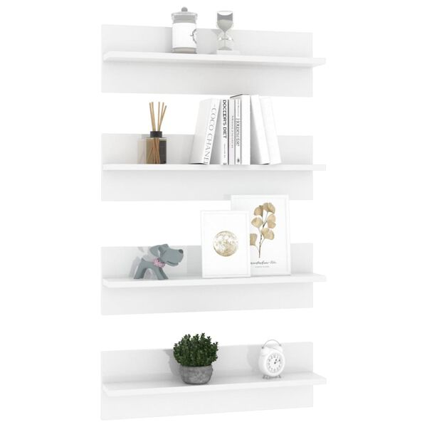 vidaXL Wall Shelf 4 pcs High Gloss White 60x11.5x18cm Engineered Wood