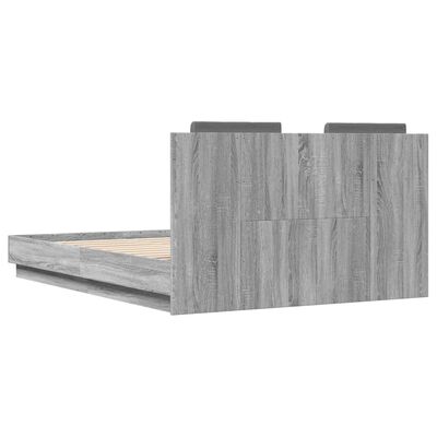 vidaXL Bed Frame with Headboard and LED Lights Grey Sonoma 135x190 cm Double