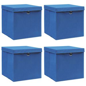 vidaXL Storage Boxes with Lids 4 pcs Blue 32x32x32 cm Fabric
