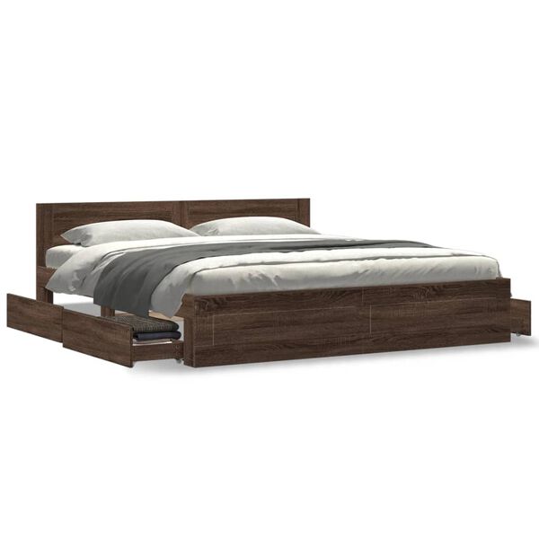 vidaXL Bed Frame with Headboard without Mattress Brown Oak 180x200 cm Super King