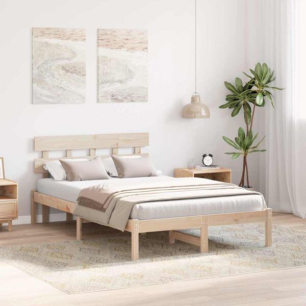vidaXL Bed Frame with Headboard Brown 140 x 190 cm Solid Pine wood