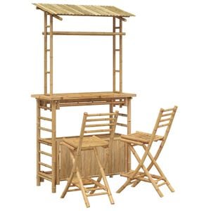 vidaXL Outdoor Bar Table and Stools 3 pcs 2-Seaters Natural Bamboo
