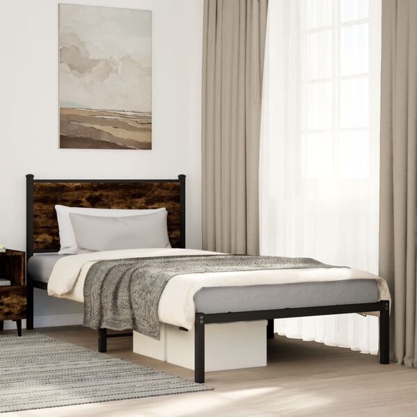 vidaXL Metal Bed Frame without Mattress Smoked Oak 100x190 cm