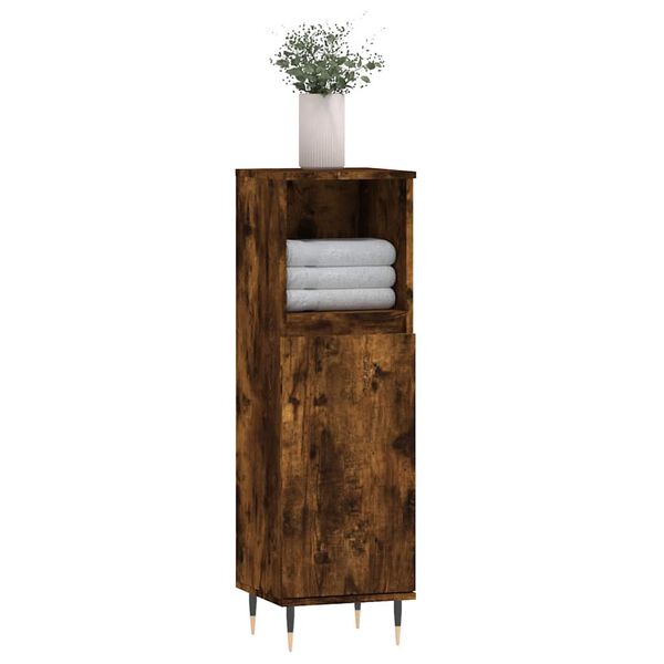 vidaXL Bathroom Cabinet Smoked Oak 30x30x100 cm Engineered Wood