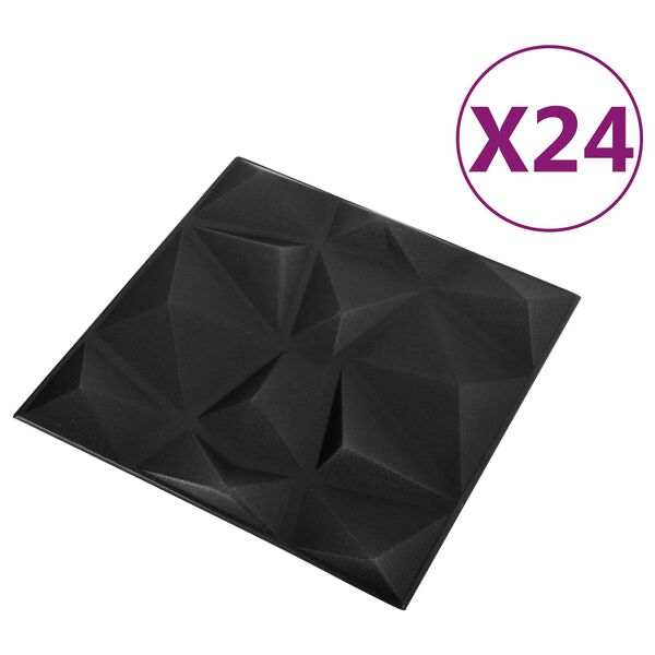 vidaXL Wall Panels 24 pcs Diamond Black 50 x 50 cm XPS Foam