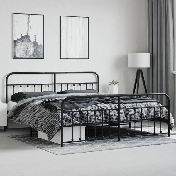 vidaXL Metal Bed Frame without Mattress with Footboard Black 200x200cm