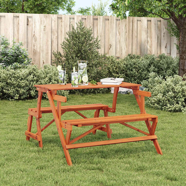 vidaXL Picnic Table with Benches Solid Wood Fir 2-in-1 Convertible