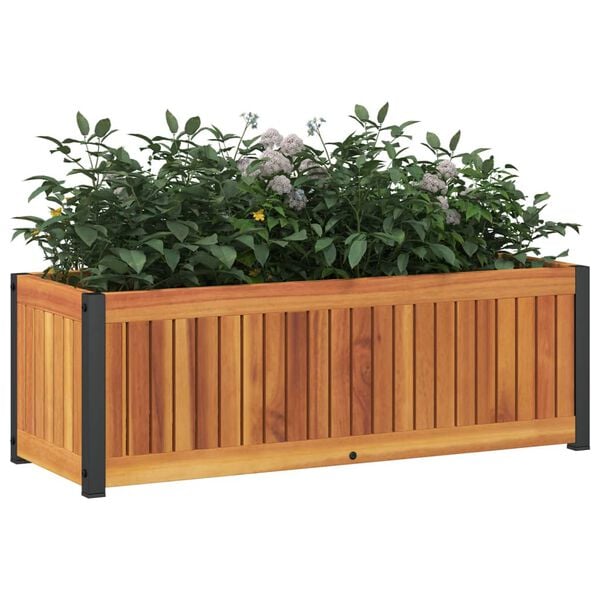 vidaXL Garden Planter 80x30x27.5 cm Solid Wood Acacia and Steel
