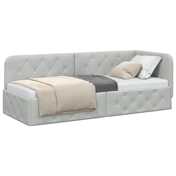 vidaXL Corner Bed Frame with Headboard Light Grey 80 x 200 cm Velvet