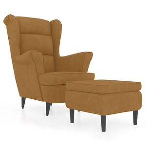 vidaXL Wing Back Armchair with a Stool Brown Velvet