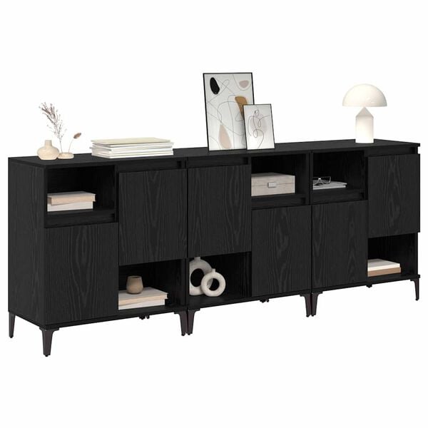 vidaXL Sideboards 3 pcs Black Oak 60 x 35 x 70 cm Engineered Wood