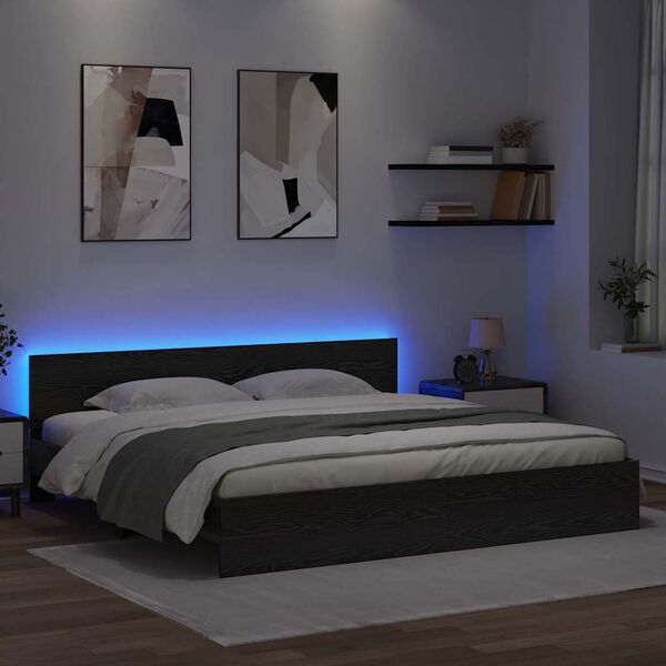 vidaXL Bed Frame with Headboard Black Oak 180 x 200 cm Engineered Wood