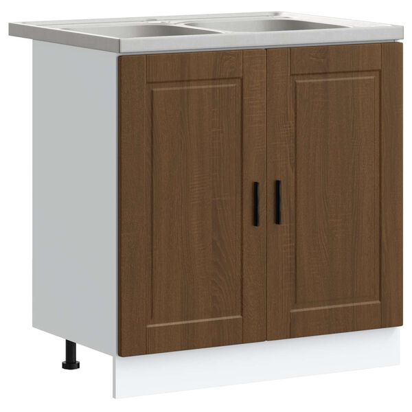 vidaXL Sink Base Cabinet with Door Porto 2 pcs Brown Engineered wood