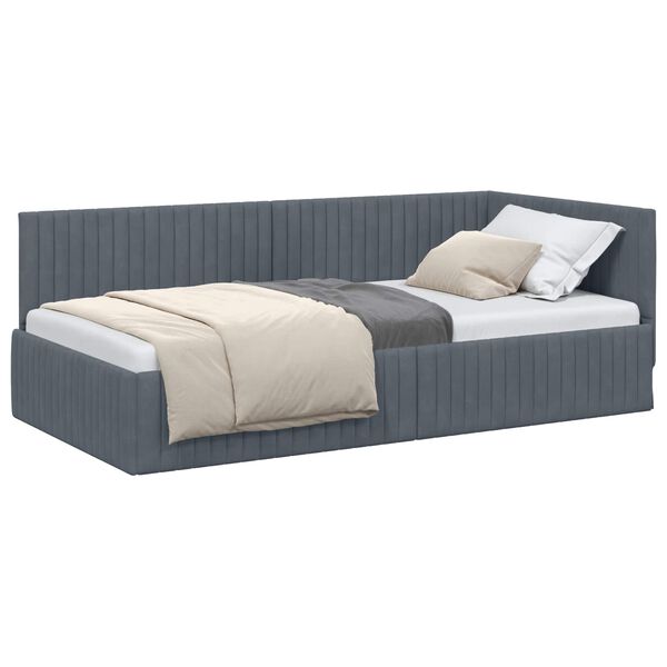 vidaXL Corner Bed Frame Dark Grey 100 cm x 200 cm Velvet