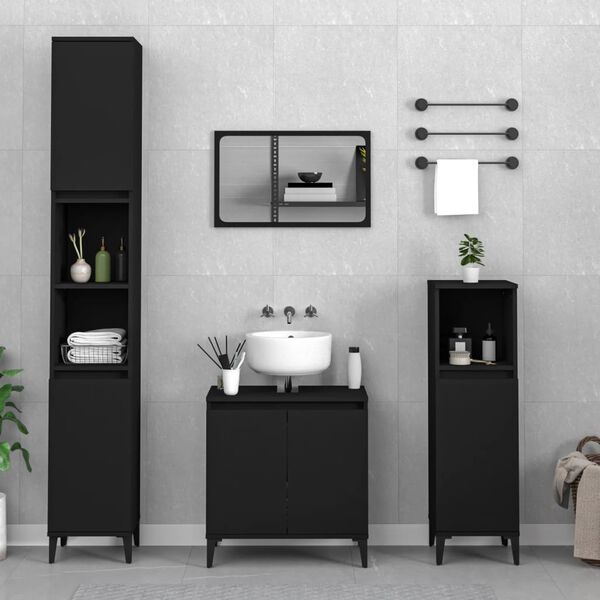 vidaXL 2 Piece Bathroom Furniture Set Black Engineered Wood