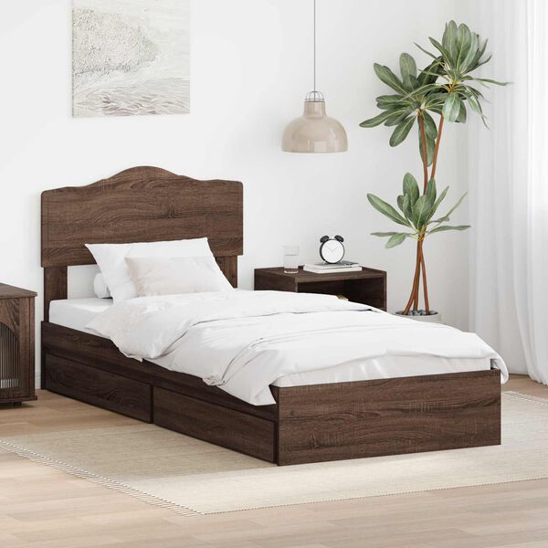 vidaXL Storage Bed with Drawer Brown Oak 70 x 190 cm Engineered Wood