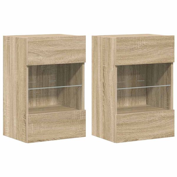 vidaXL Wall Cabinets with LED Lights for TV 2 pcs Sonoma Oak 40x30x60.5 cm
