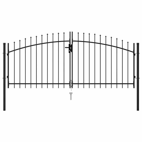 vidaXL Fence Gate Double Door with Spike Top Steel 299.5x174.5 cm Black