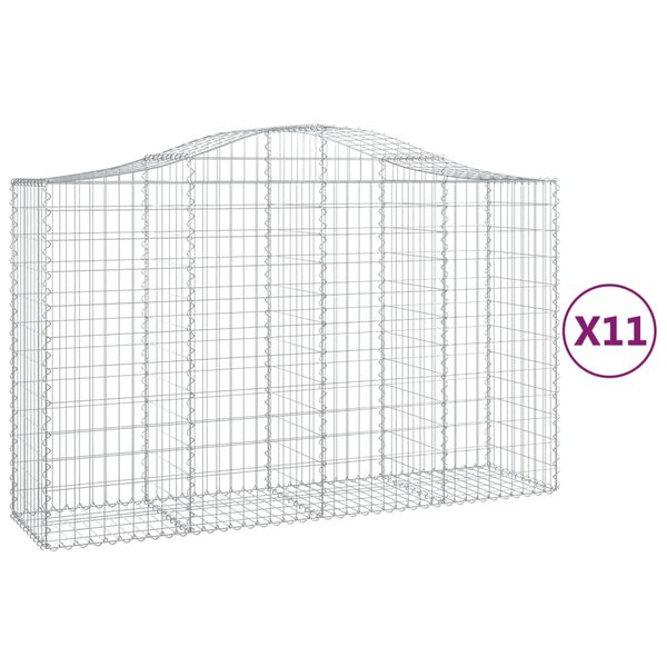 vidaXL Arched Gabion Baskets 11 pcs 200x50x120/140 cm Galvanised Iron