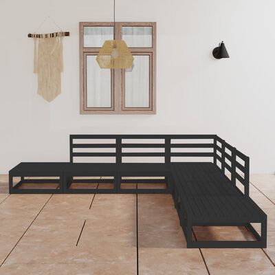 vidaXL 7 Piece Garden Lounge Set Black Solid Wood Pine