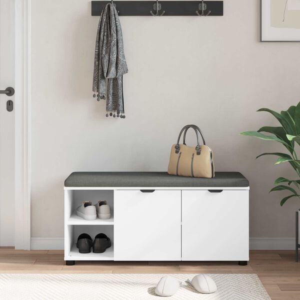 vidaXL Hall Bench White 100 x 38 x 46 cm Engineered Wood and Fabric