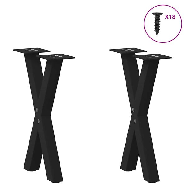 vidaXL Coffee Table Legs X-Shaped 2 pcs Black 28x(42-43) cm Steel