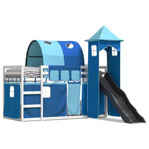 vidaXL Bunk Bed without Mattress with Slide and Curtains Blue 90x200 cm