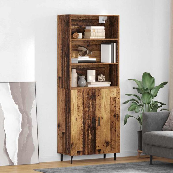 vidaXL Highboard Old Wood 69.5 x 34 x 180 cm Engineered Wood and Glass