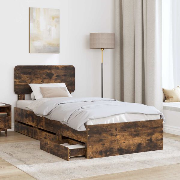 vidaXL Bed Frame with Headboard Smoked Oak 90 x 190 cm Engineered Wood