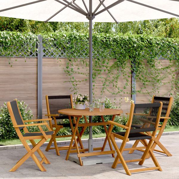 vidaXL 5 Piece Garden Dining Set Black Polypropylene and Solid Wood