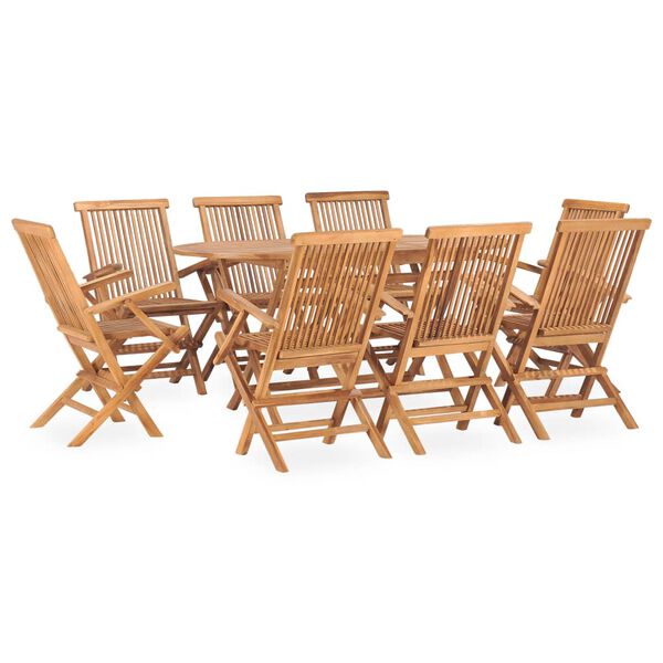 vidaXL 9 Piece Folding Outdoor Dining Set Solid Teak Wood